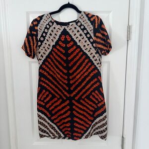 Roopa‎ Pemmaraju Petra Nampijinpa Marshall Silk Mini Dress Orange Black 6 FLAWED